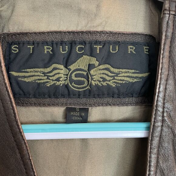 Vintage STRUCTURE Leather Men's Vest Small Snap Brown Riding Biker Western Rodeo - Picture 2 of 13